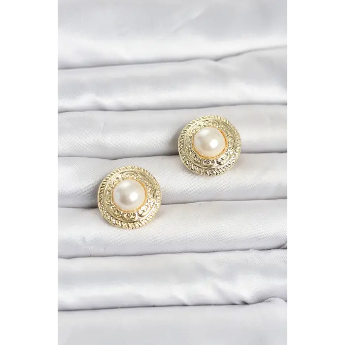 Gold Renk İncili Model Düğme veya Manşet Broşu 5886