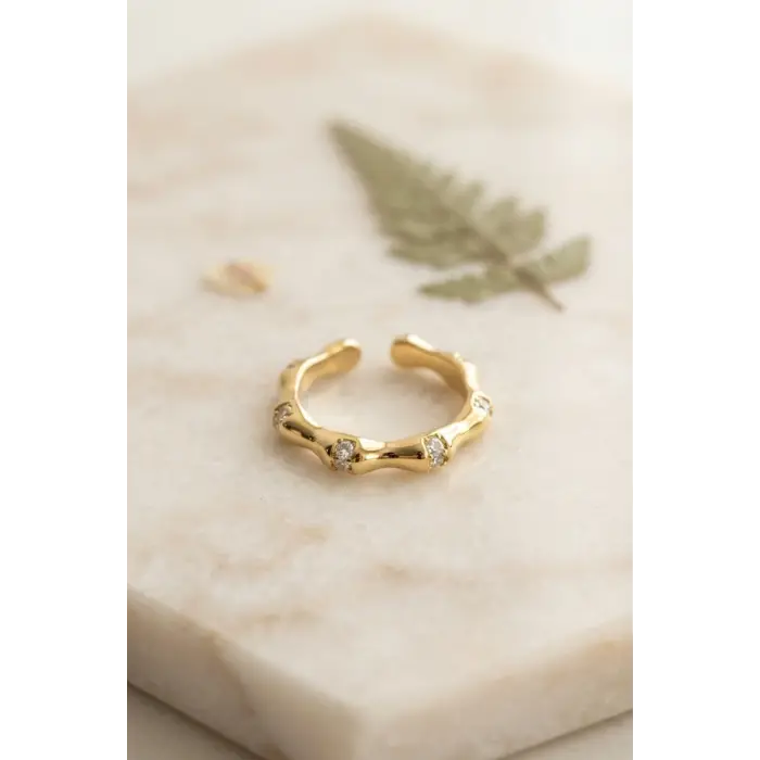 Gold Renk Kemik Model Zirkon Taşlı Kadın Yüzük