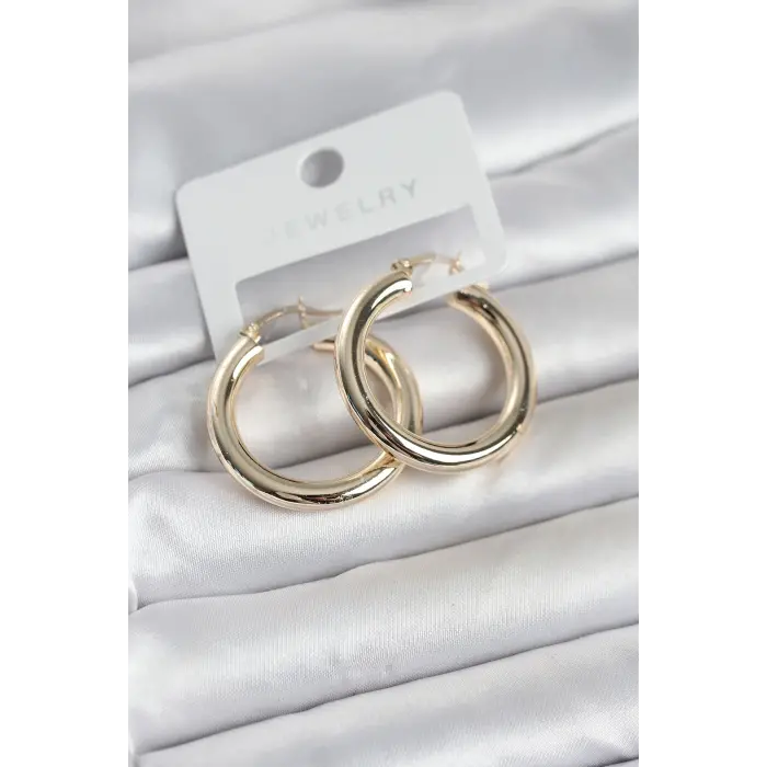 Gold Renk Pirinç Halka 30 mm Kadın Küpe