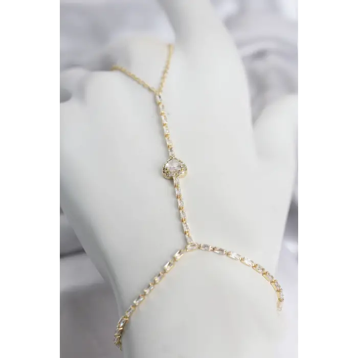 Gold Renk Pirinç Zirkon Taşlı Kalp Model Şahmeran