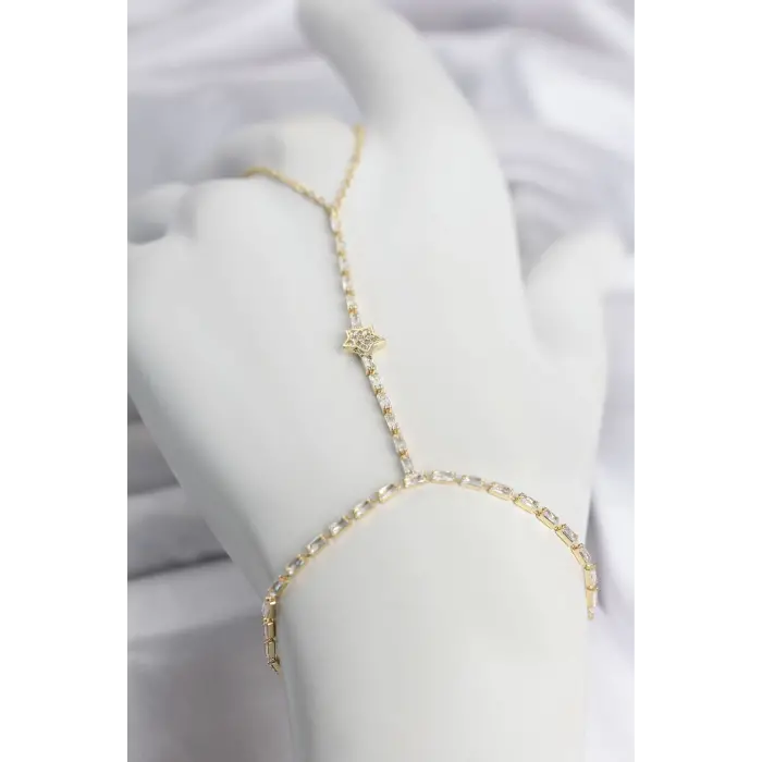 Gold Renk Pirinç Zirkon Taşlı Yıldız Model Şahmeran