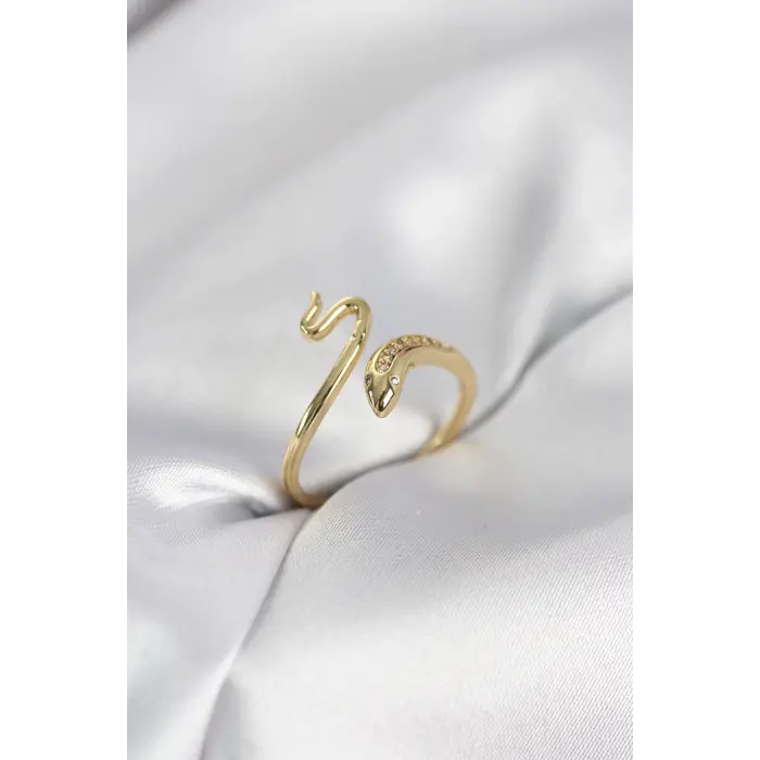 Gold Renk Yılan Model Zirkon Taşlı Kadın Yüzük