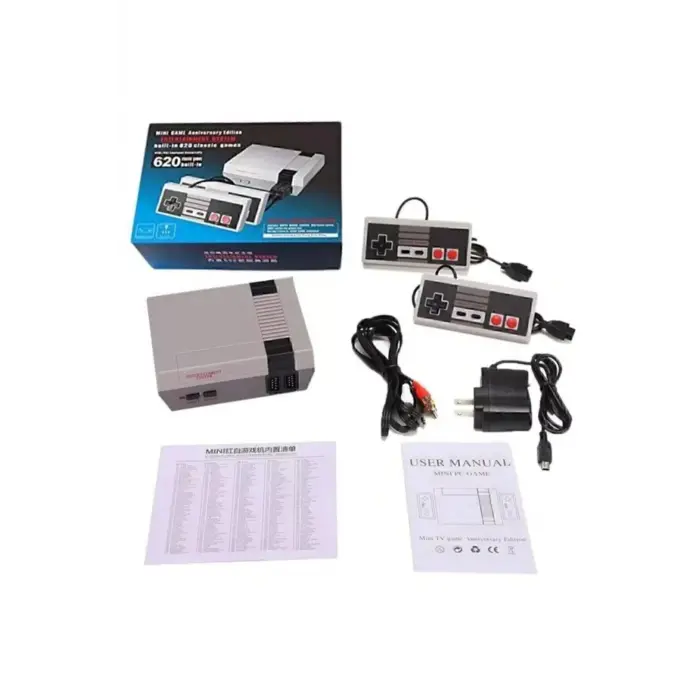 Gri renkli mini retro video oyun konsolu 620 yerleşik oyunlu Bluetooth özelliksiz