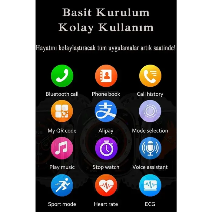 Gümüş Kasa ve Siyah Silikon Kordonlu, GPS ve Nabız Sensörü Özellikli Akıllı Saat