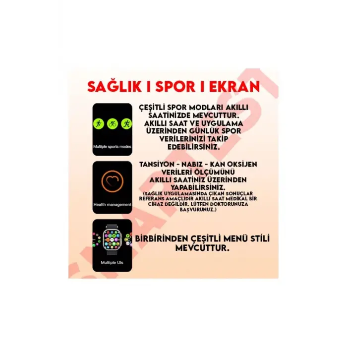 Gümüş Kasa ve Turuncu Silikon Kordonlu Akıllı Saat, Nabız ve Uyku Takibi Özellikli