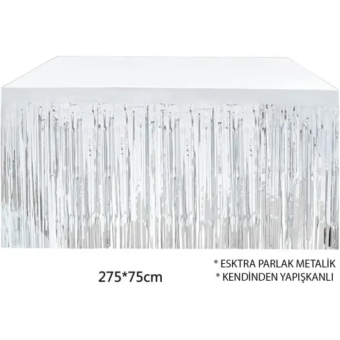 Gümüş Metalize Masa Eteği 275x75 Cm – Kendinden Yapışkanlı Bx40