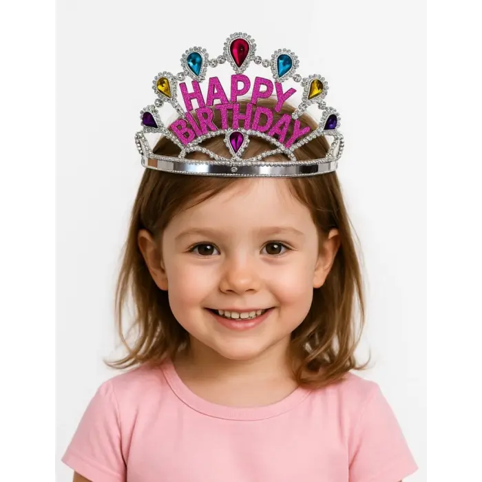 Gümüş Renk Happy Birthday Yazılı Doğum Günü Tacı 60 cm