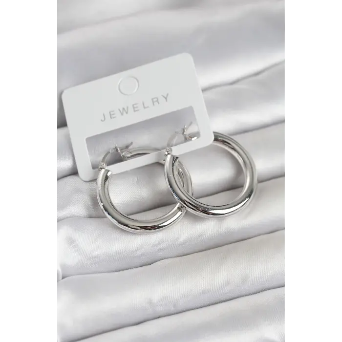 Gümüş Renk Pirinç Halka 30 mm Kadın Küpe