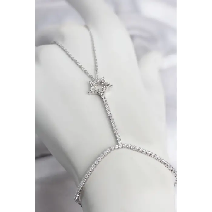 Gümüş Renk Pirinç Zirkon Taşlı Yıldız Model Şahmeran