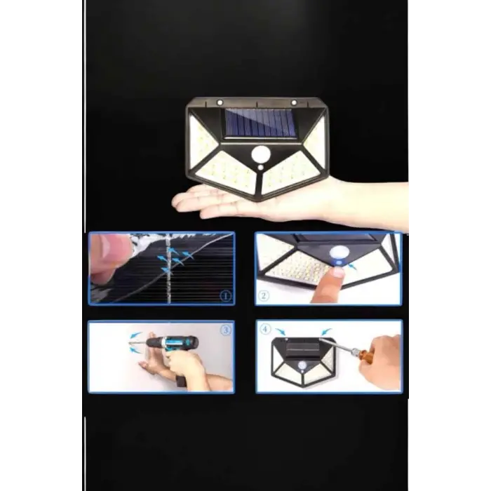 Güneş Enerjili Bahçe Aydınlatma Lambası Solar 100 Led Lamba