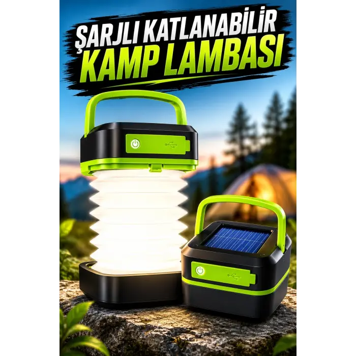 Güneş Enerjili Led Lamba Kamp Lambası Katlanabilir Lamba USB Şarjlı