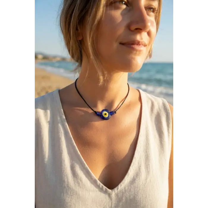 Handmade Bohem Tarz Mavi Göz Nazar Kolye