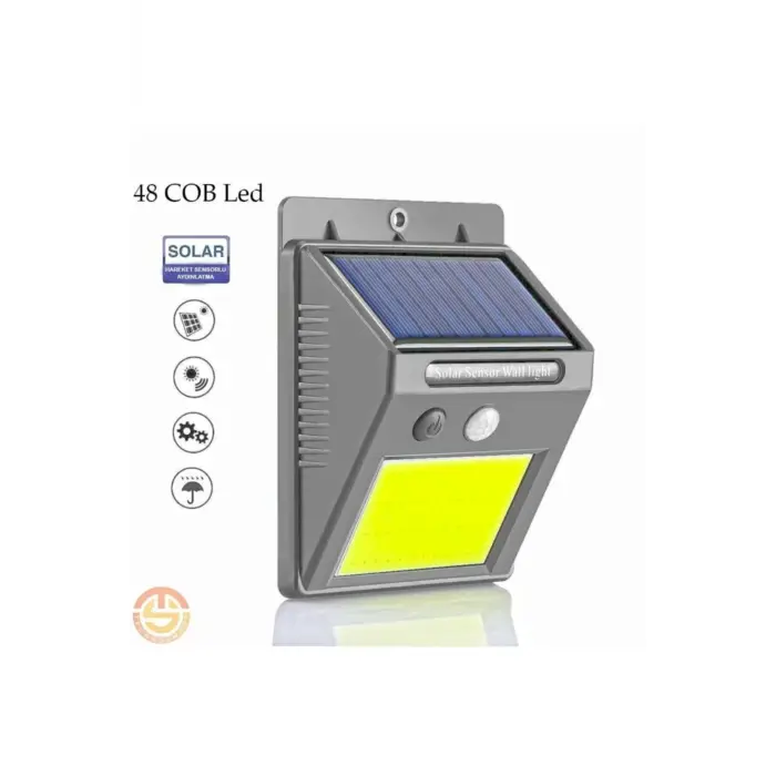 Solar 48 LED Bahçe Lambası - Geniş Açılı Panel - Duvara Monte