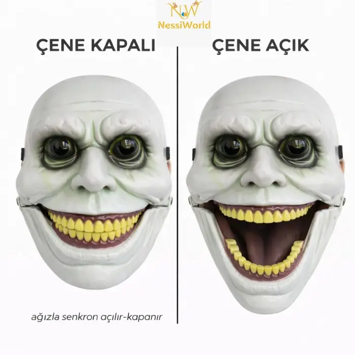 Hareketli Çene Mekanizmalı Korku Maskesi Yeşil