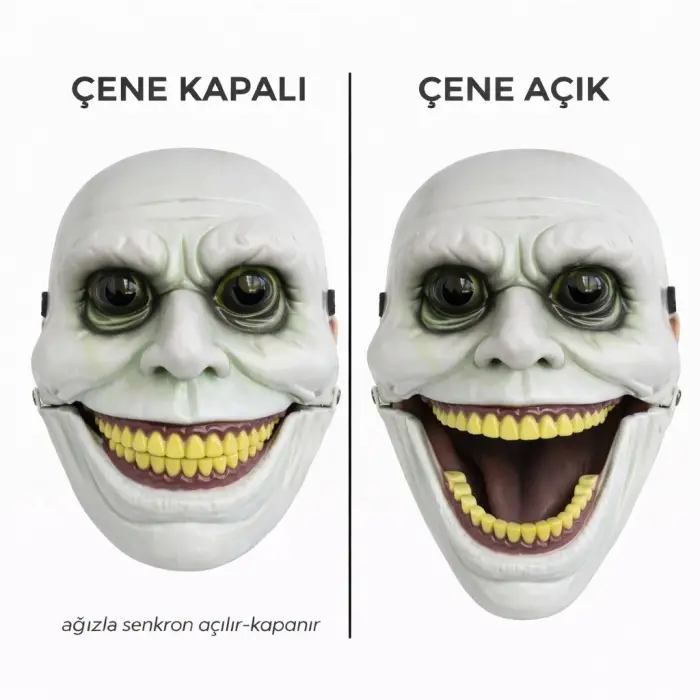 Hareketli Çene Mekanizmalı Korku Maskesi Yeşil Bx40