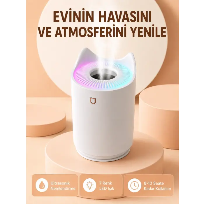 Hava Nemlendirici Buhar Makinesi Aromaterapi LED Işıklı Oda Nemlendirici