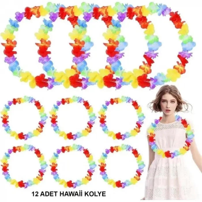 Hawaii Çiçekli Boyun Kolyesi 12 Adet
