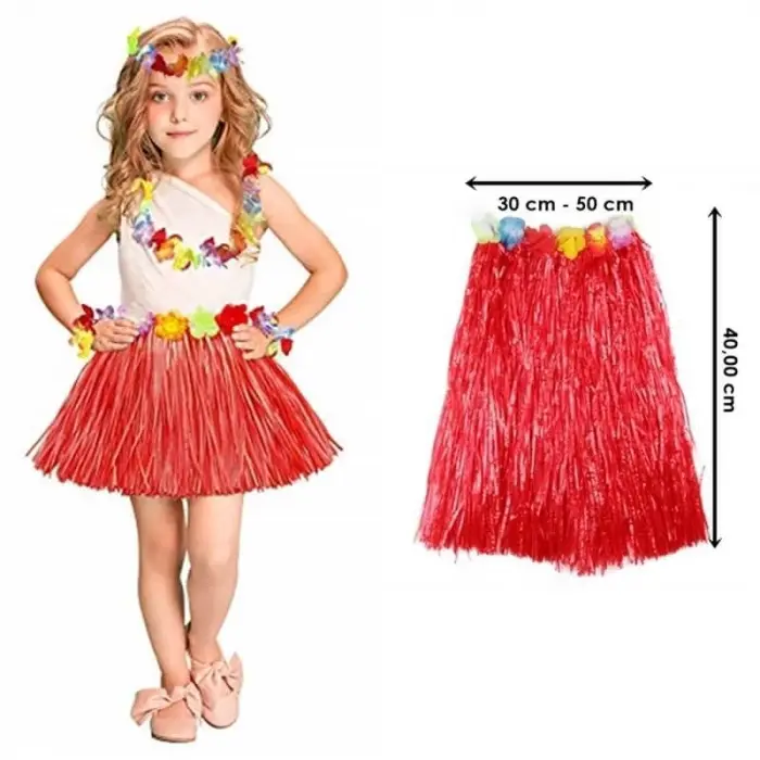 Hawaii Hula Eteği Kırmızı Renk 40 Cm Bx40
