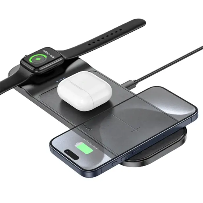 HOCO CQ5 3in1 Wireless Kablosuz Hızlı Şarj Standı (Telefon-Kulaklık-Apple watch)-(5775)