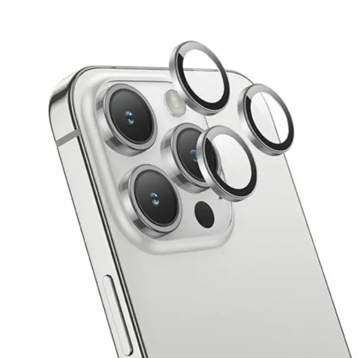 HOCO Crystal Clear iPhone 15 Pro-15 Pro Max HD 3D Metal Çerçeveli Kamera Koruyucu Lens-(5775)