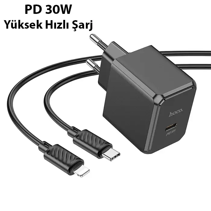 HOCO CS15A 30W Type-C Şarj Aleti + Type-C to iPhone Lightning Kablo Seti-(5775)
