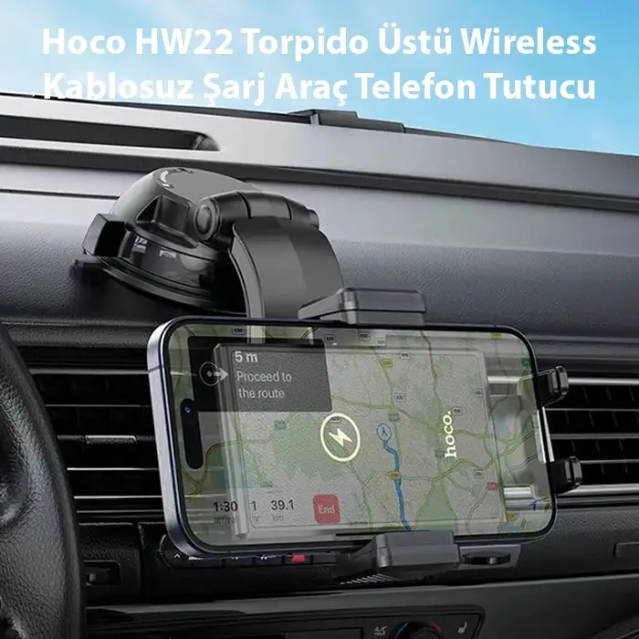 Hoco HW22 Torpido Üstü Wireless Kablosuz Şarj Araç Telefon Tutucu-(5775)