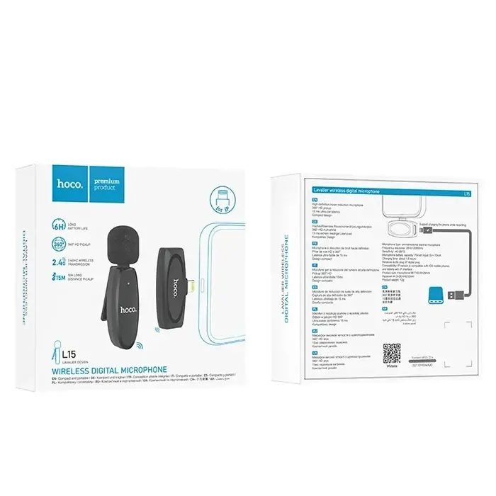 HOCO L15 iPhone Lightning Kablosuz Mini Yaka Mikrofonu-(5775)