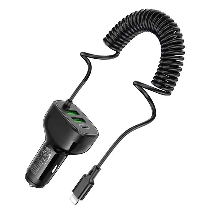 HOCO NZ11A 30W 2 USB+ Type-C Girişli iPhone Kablolu Araç Çakmaklık Şarj Aleti-(5775)
