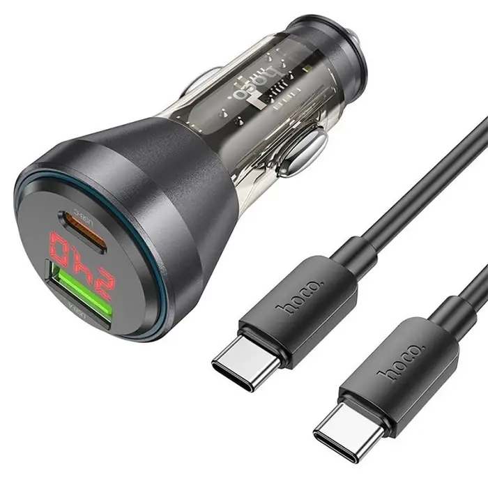HOCO NZ12B Unimpeded PD48W USB + Type-C Araç Çakmaklı Hızlı Şarj Aleti + Type-C to Type-C Kablo-(5775)