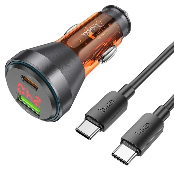 HOCO NZ12B Unimpeded PD48W USB + Type-C Araç Çakmaklı Hızlı Şarj Aleti + Type-C to Type-C Kablo-(5775)