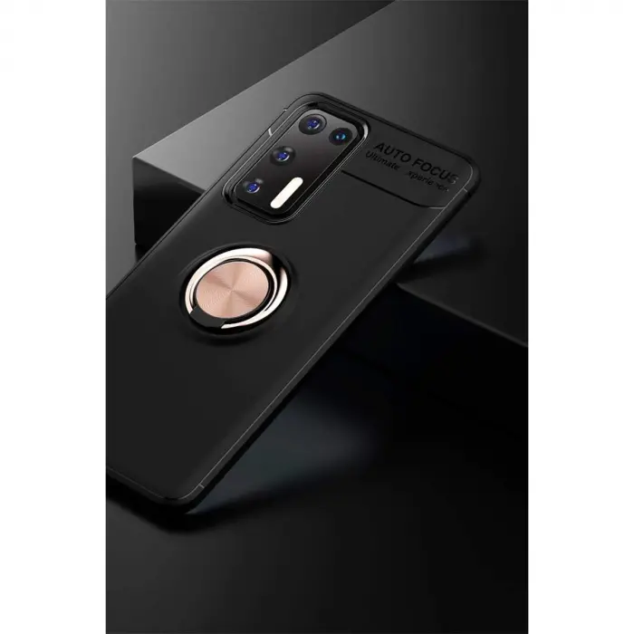 Huawei P40 Kılıf Range Yüzüklü Silikon - Siyah-gold