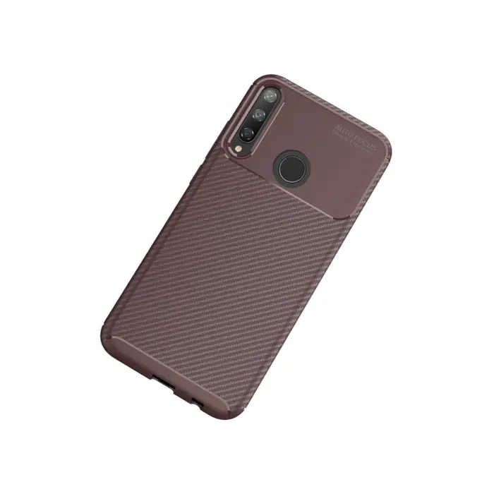 Huawei P40 Lite E Kılıf Auto Focus Karbon Kapak - Kahverengi