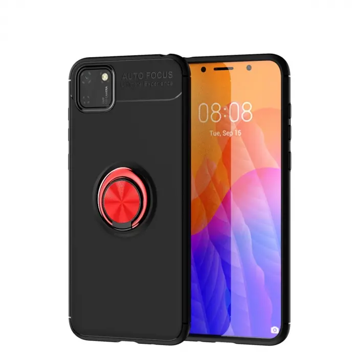 Huawei Y5p Kılıf Range Yüzüklü Silikon - Siyah-kırmızı