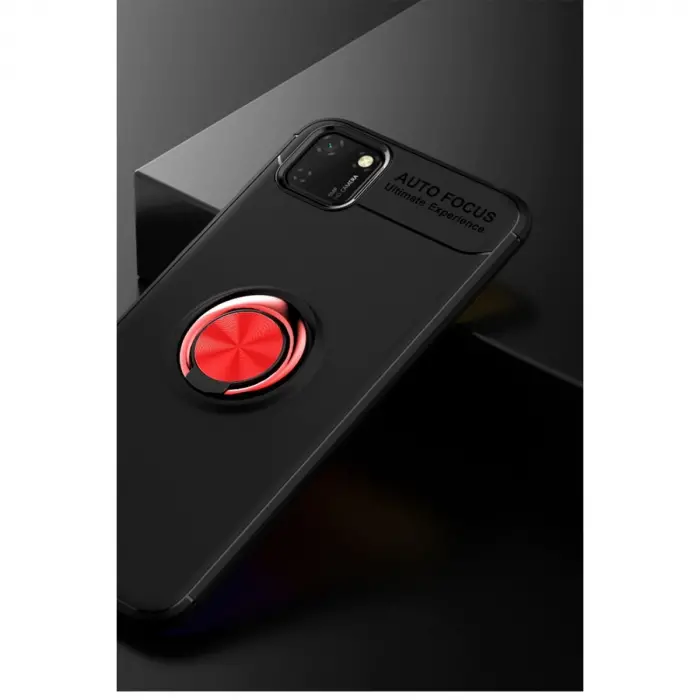 Huawei Y5p Kılıf Range Yüzüklü Silikon - Siyah-kırmızı