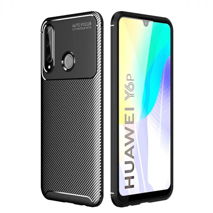 Huawei Y6p Kılıf Auto Focus Karbon Kapak - Siyah