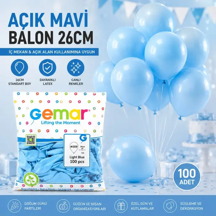 İç Mekan - Açık Mavi Balon 10 Inc - 26cm - 100pcs Bx40