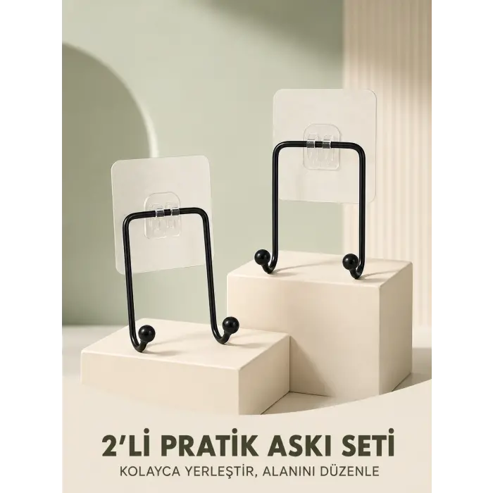İkili Yapışkanlı Askı Seti Duvar Tipi Çok Amaçlı Pratik Askılık 2 Adet