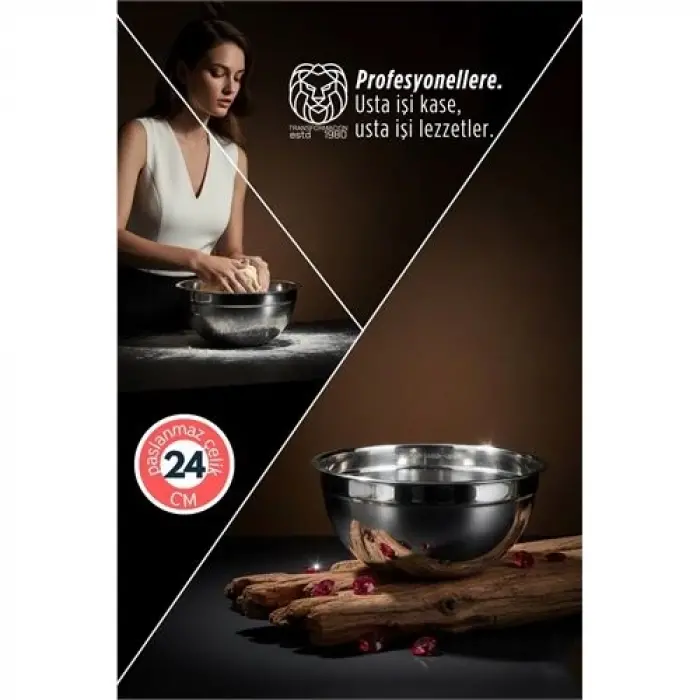 Inox Ölçekli Derin Kase  - 24 Cm 2 Litre Karıştırma Kabı Profesyonel 304 Paslanmaz Çelik 721842