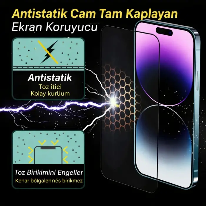 IP 17E – iphone Antistatik Cam Tam Kaplayan Ekran Koruyucu