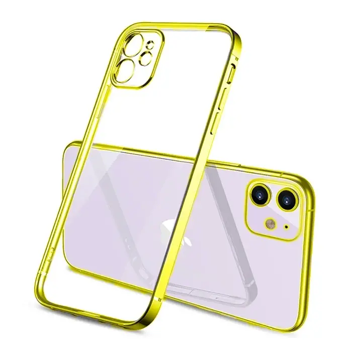 iPhone 11 6.1inç Renkli Kenar Şeffaf Kılıf Kamera Korumalı Silikon Kılıf-(5775)