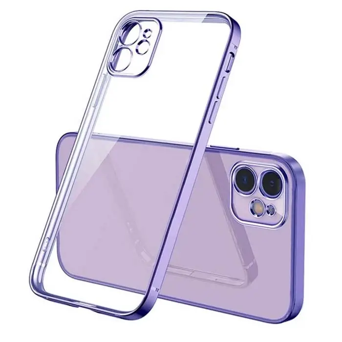 iPhone 11 6.1inç Renkli Kenar Şeffaf Kılıf Kamera Korumalı Silikon Kılıf-(5775)