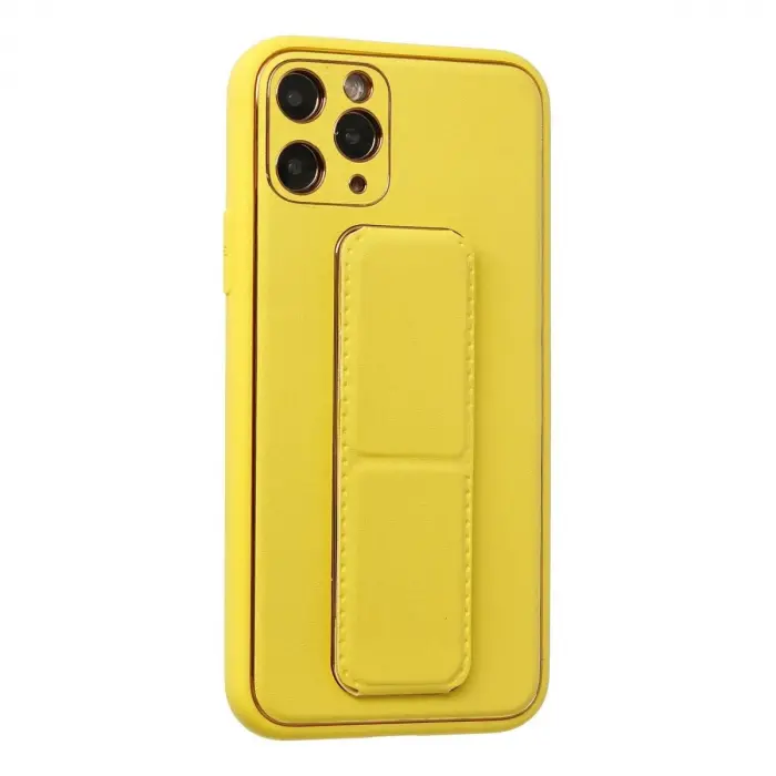 İphone 11 Pro Kılıf Co Deri Standlı Kapak - Sarı