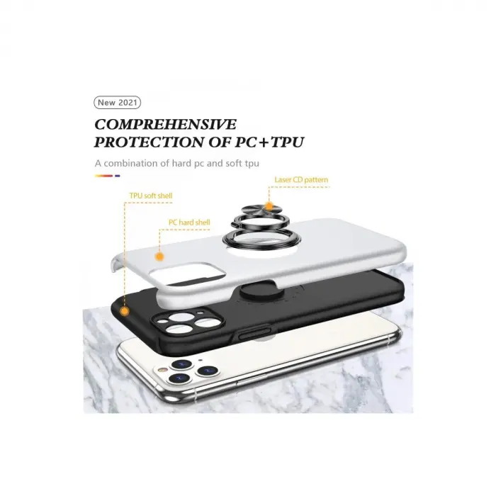 İphone 11 Pro Max Kılıf Elit Yüzüklü Kapak - Gümüş