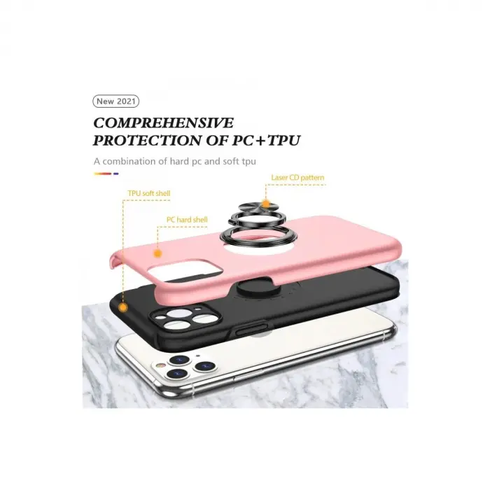 İphone 11 Pro Max Kılıf Elit Yüzüklü Kapak - Pembe