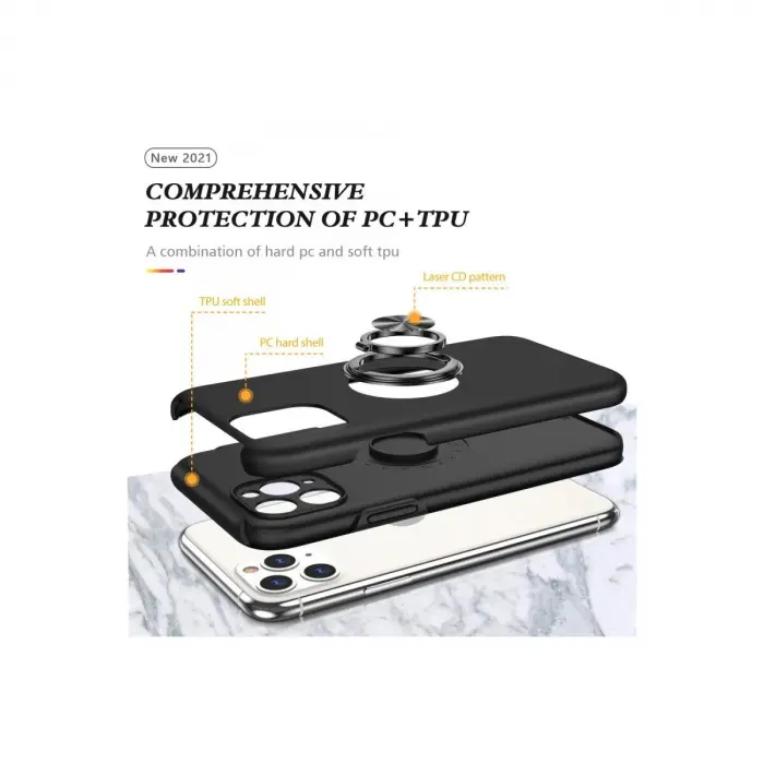 İphone 11 Pro Max Kılıf Elit Yüzüklü Kapak - Siyah
