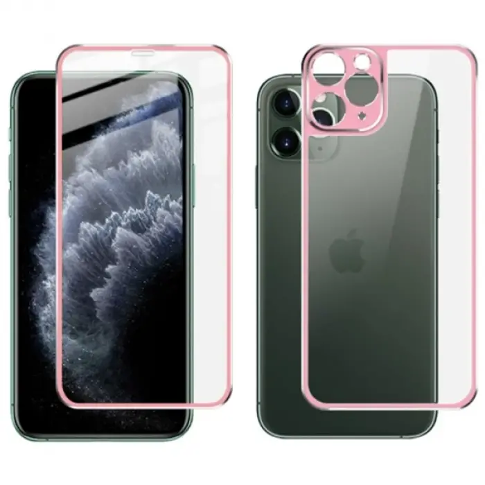 İPhone 11 Pro Max Metal Çerçeve Ön Arka 3D Full Tempered Cam Koruyucu-(5775)