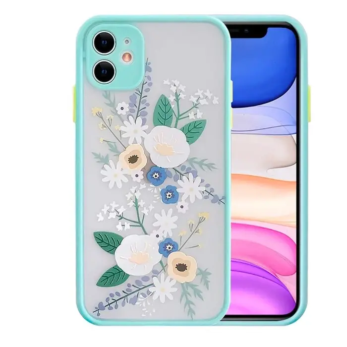 iPhone 12 6.1inç Kamera Korumalı Çiçek Desenli Silikon Kılıf-(5775)