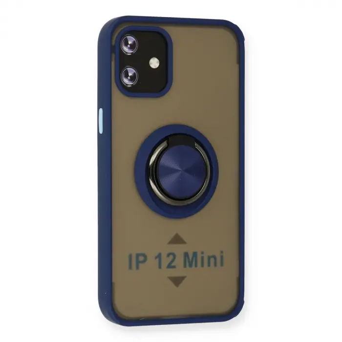 İphone 12 Kılıf Montreal Yüzüklü  Kapak - Lacivert