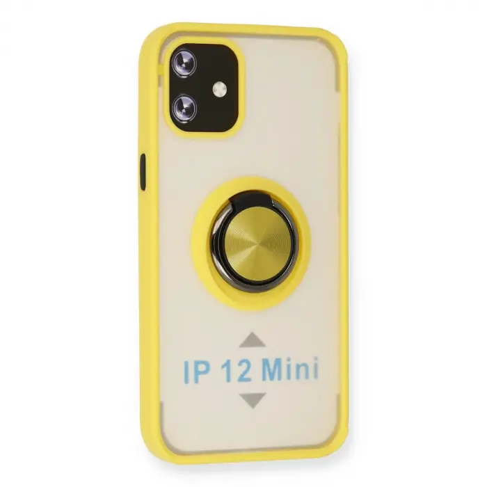 İphone 12 Mini Kılıf Montreal Yüzüklü  Kapak - Sarı