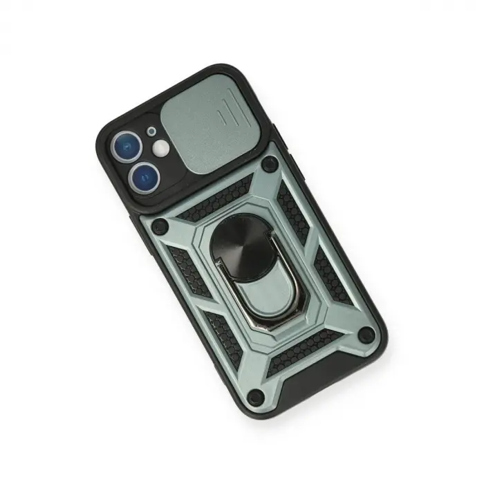 İphone 12 Mini Kılıf Pars Lens Yüzüklü  - Yeşil